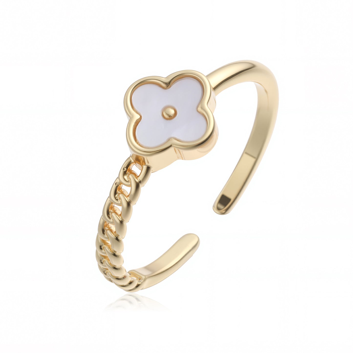 Minimalist 18K Gold Plated Brass Geometric Floral Open Ring for Women