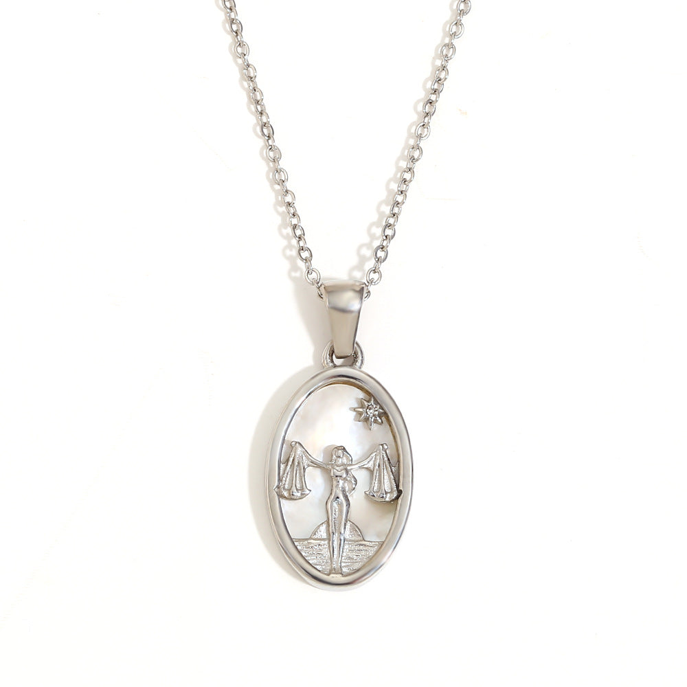 Geometric Zodiac Pendant Necklace for Women Stainless Steel with 18K Gold Plating and Rhinestone Accents