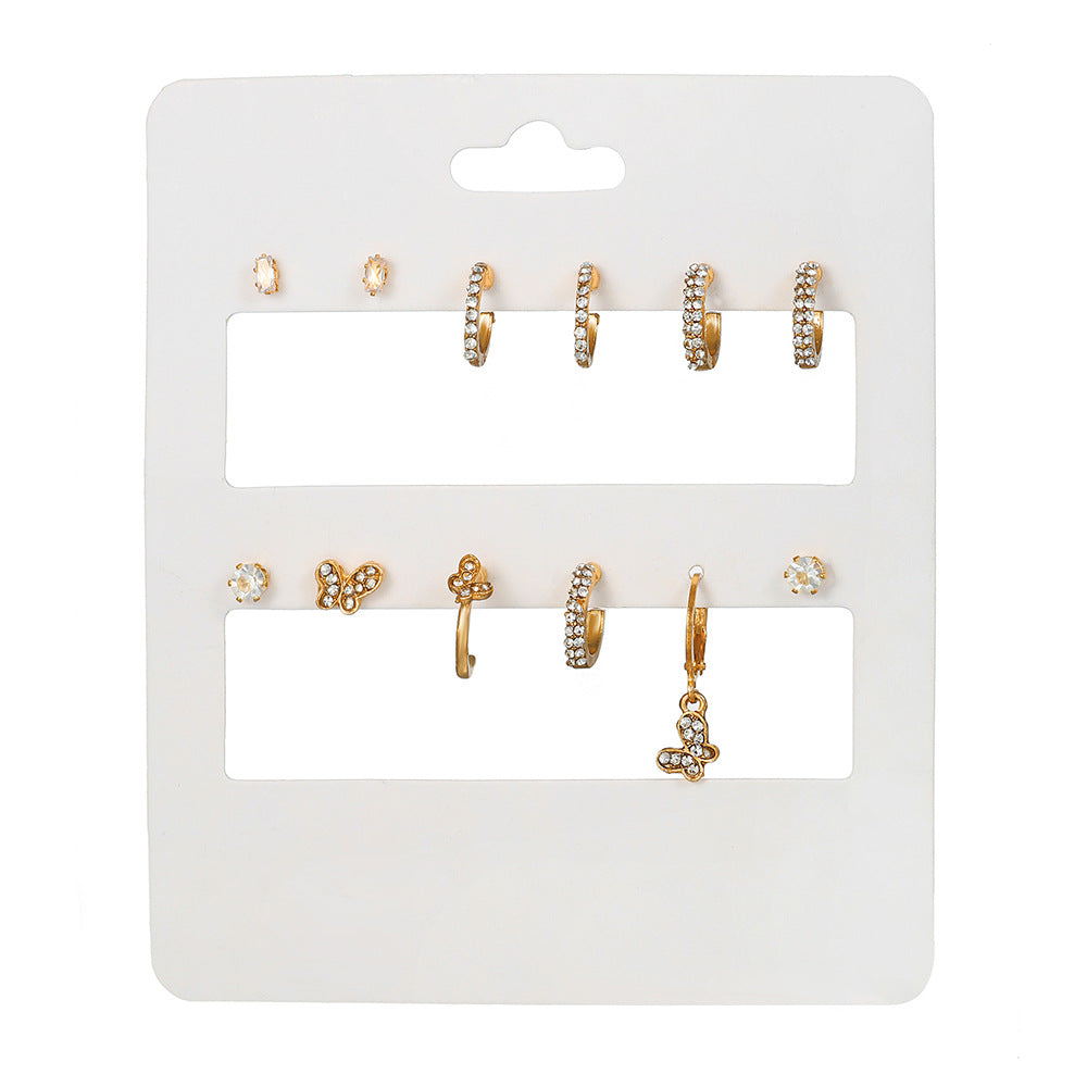 Minimalist Sweet Geometric Round Rhinestone Inlay Alloy C-Shape Earrings for Women