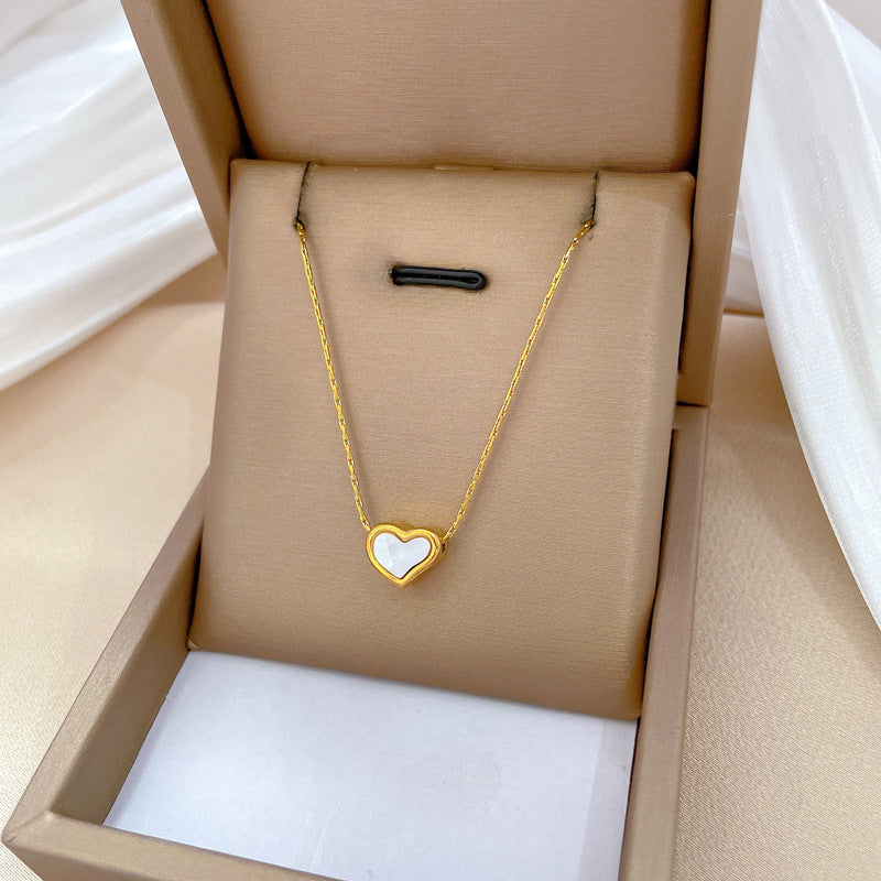 Minimalist Titanium Steel Fine Chain Heart Geometric Pendant Necklace for Unisex