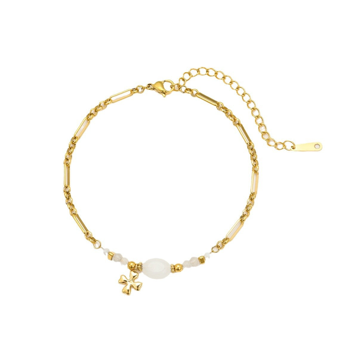 Bracciale da donna minimalista a forma di trifoglio in acciaio al titanio con intarsio in lapislazzuli
