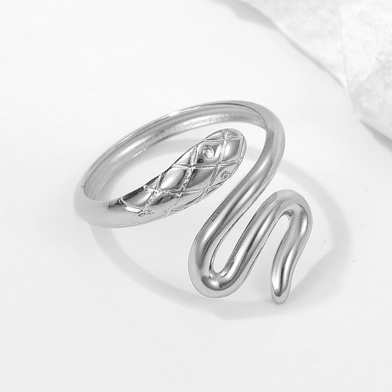 Vintage Snake Open Ring 18K Gold Plated Titanium Steel Adjustable Finger Jewelry for Women