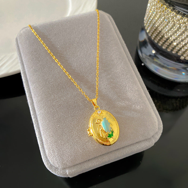 Vintage Enamel Drip Oil Oval Heart Brass Pendant Titanium Steel Necklace Cable Chain