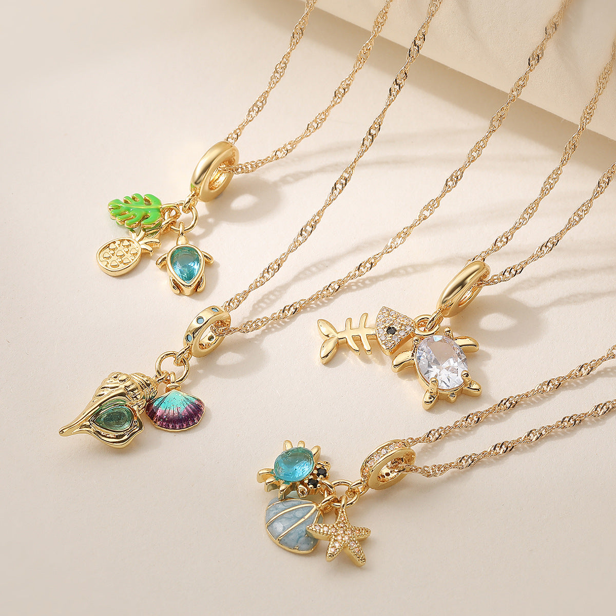 Minimalist Geometric Brass Gold Plated Cubic Zirconia Pendant Necklace for Women