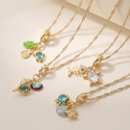 Minimalist Geometric Brass Gold Plated Cubic Zirconia Pendant Necklace for Women