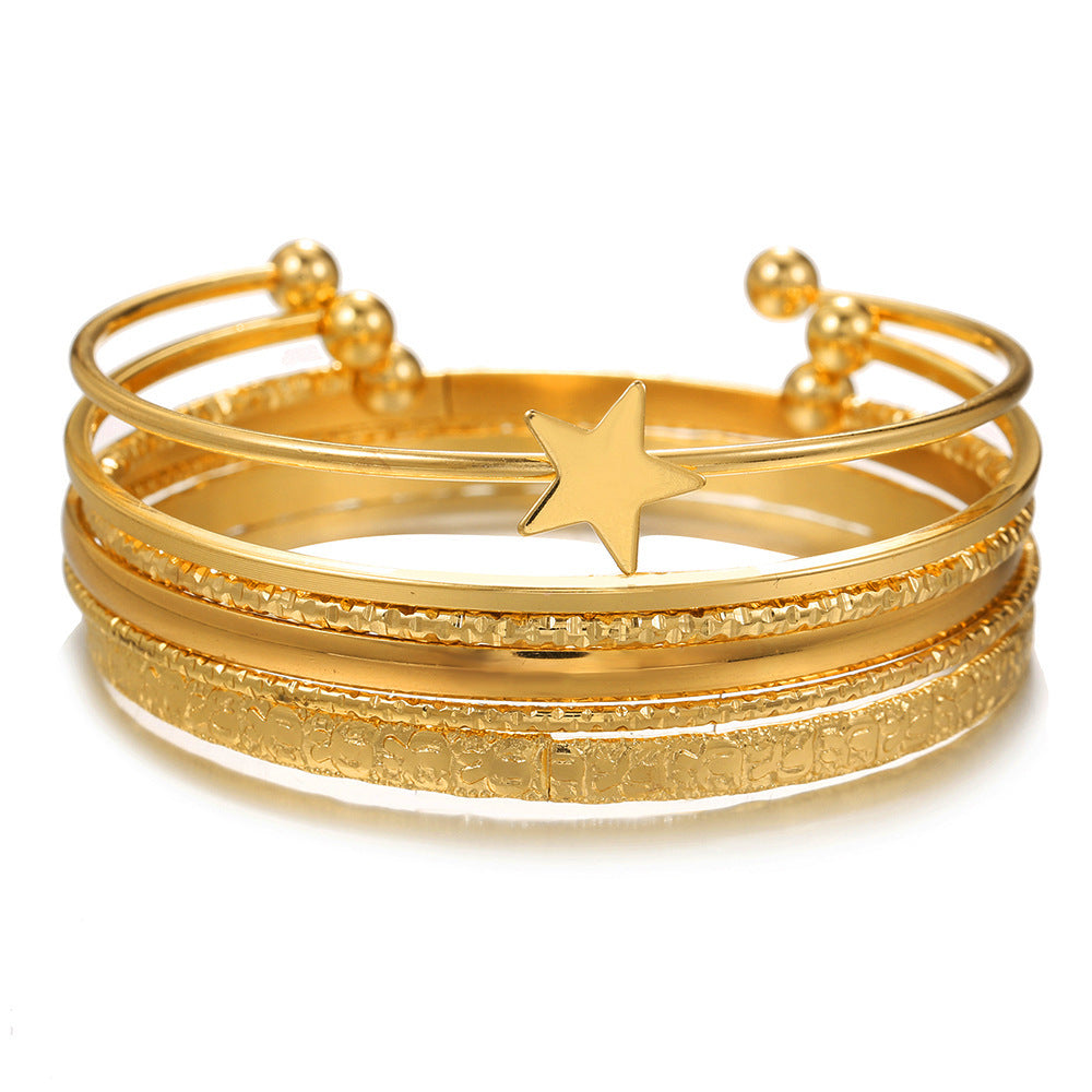 Hip-hop Punk Geometric Fist Plated Alloy Cuff Bracelet Set for Men and Women