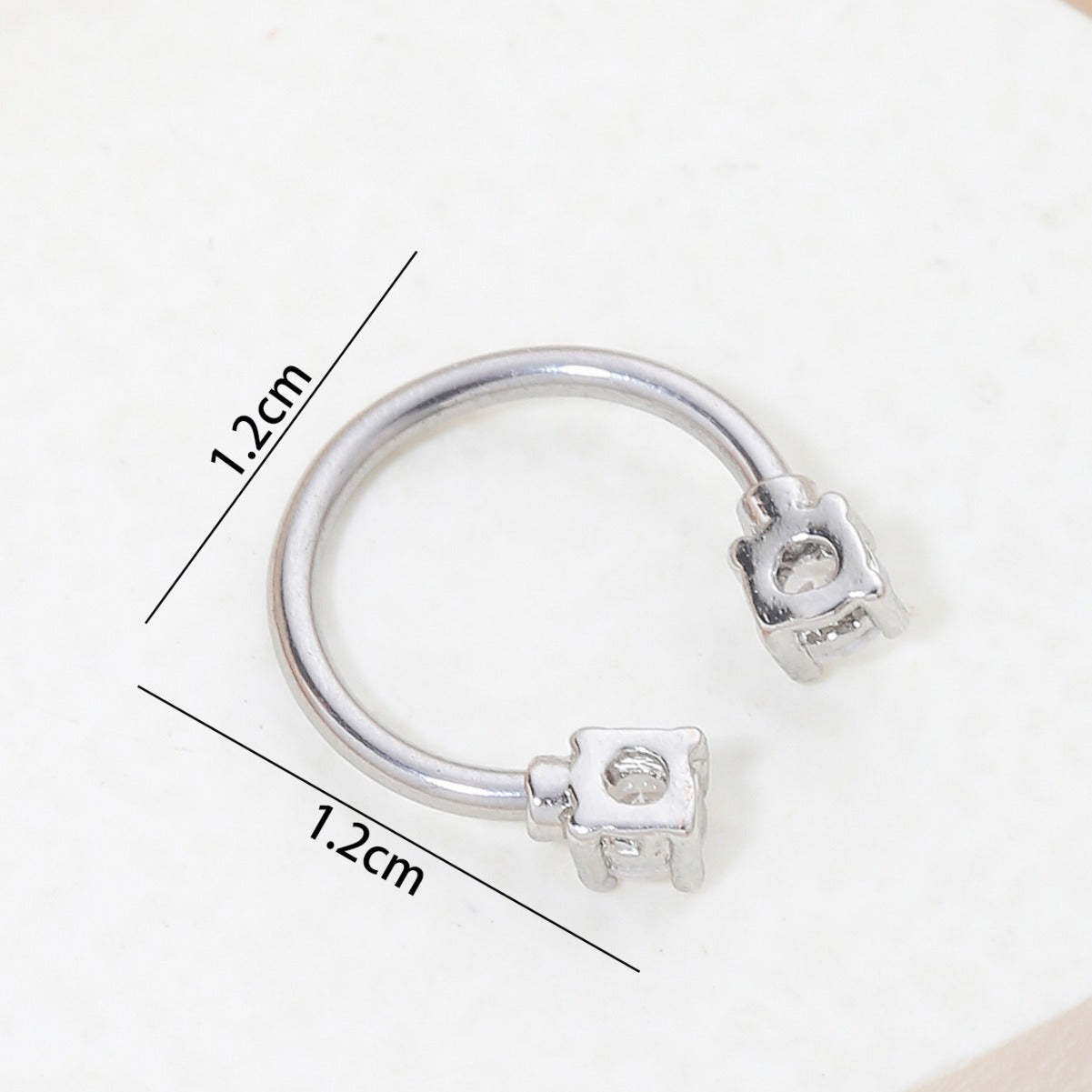 Anello da naso minimalista a U per donne, in ottone con intarsio di strass, gioielli septum impreziositi da cristalli bianchi