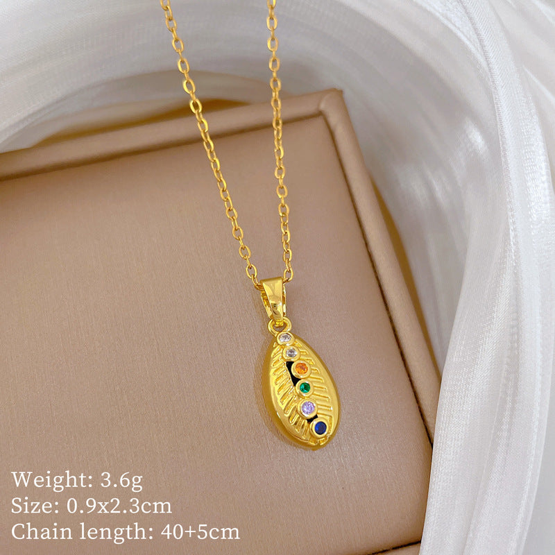 Sweet Colorful Geometric Moon Rhinestone Pendant Necklace Titanium Steel Chain for Unisex