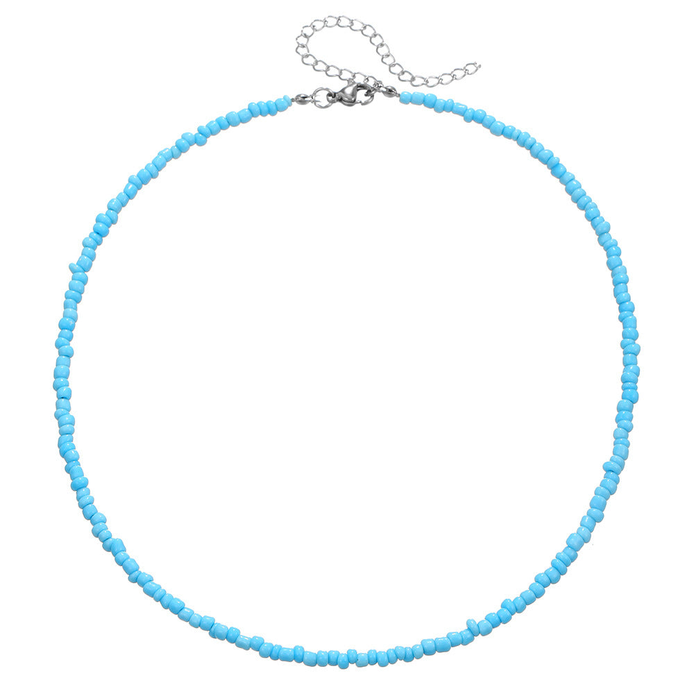 Geometric Evil Eye Pendant Necklace for Women with Stainless Steel Chain, Imitation Pearl and Crystal Beads, Turquoise Accents, Dopamine Jewelry