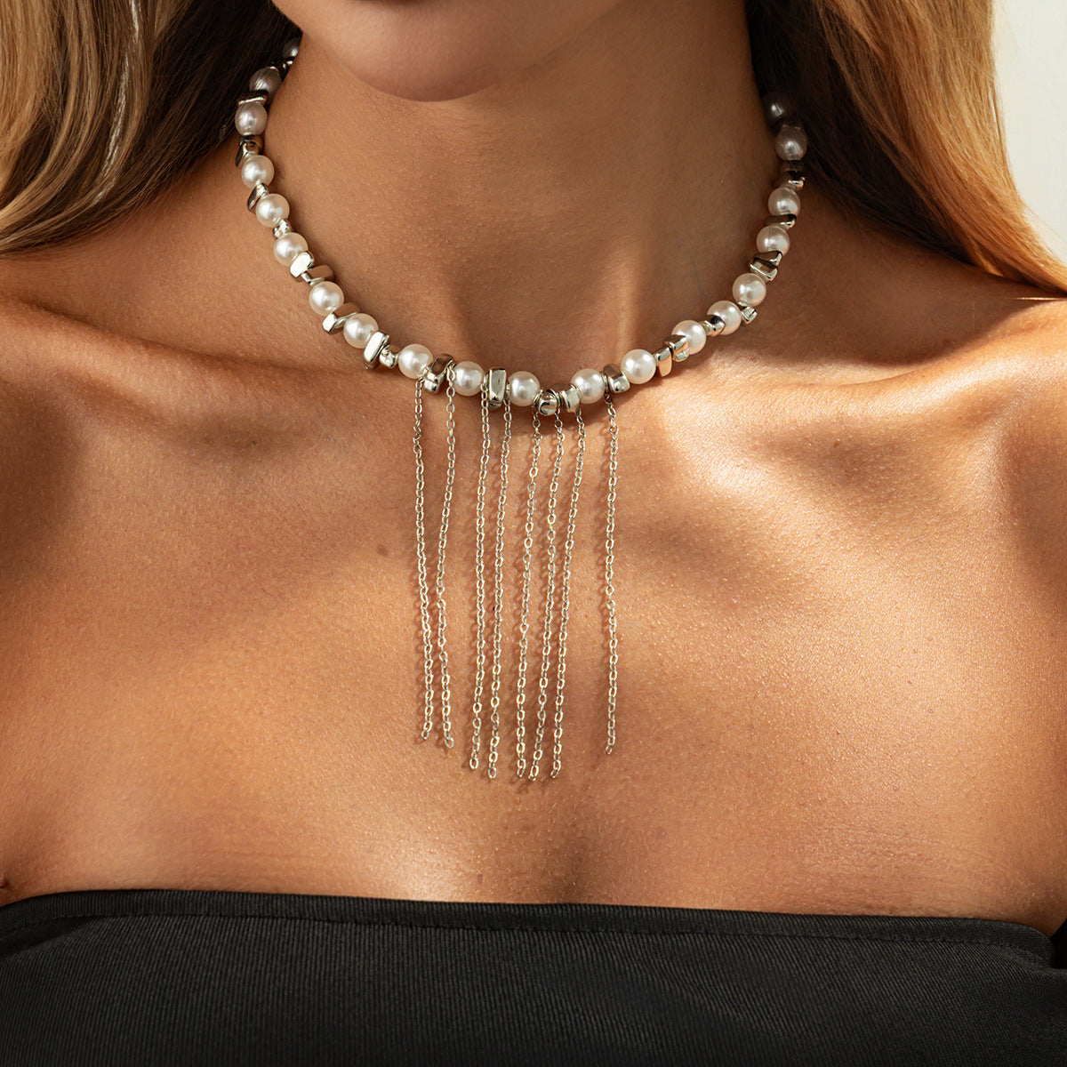 Minimalist Geometric Faux Pearl Plated Brass Necklace for Women