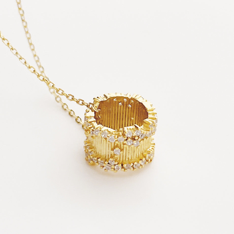 Collana Minimalista con Catena a Sfera di Perline Rotanti Geometriche in Argento Sterling 925 Placcato Oro 18K