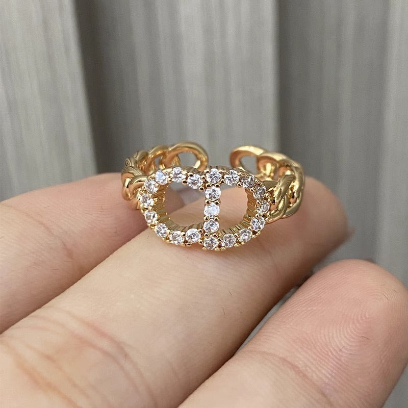 Minimalist Letter-Shaped Copper Ring with Real Gold Plating for Women Fashion Jewelry