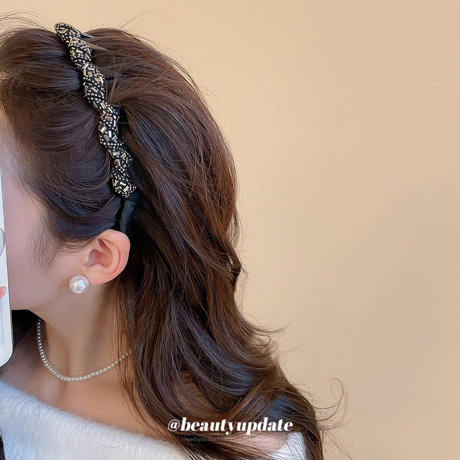 Elegante Cerchietto Ondulato per Donna con Strass in Acrilico, Design a Corona Alta, Accessorio di Moda Minimalista e Sofisticato