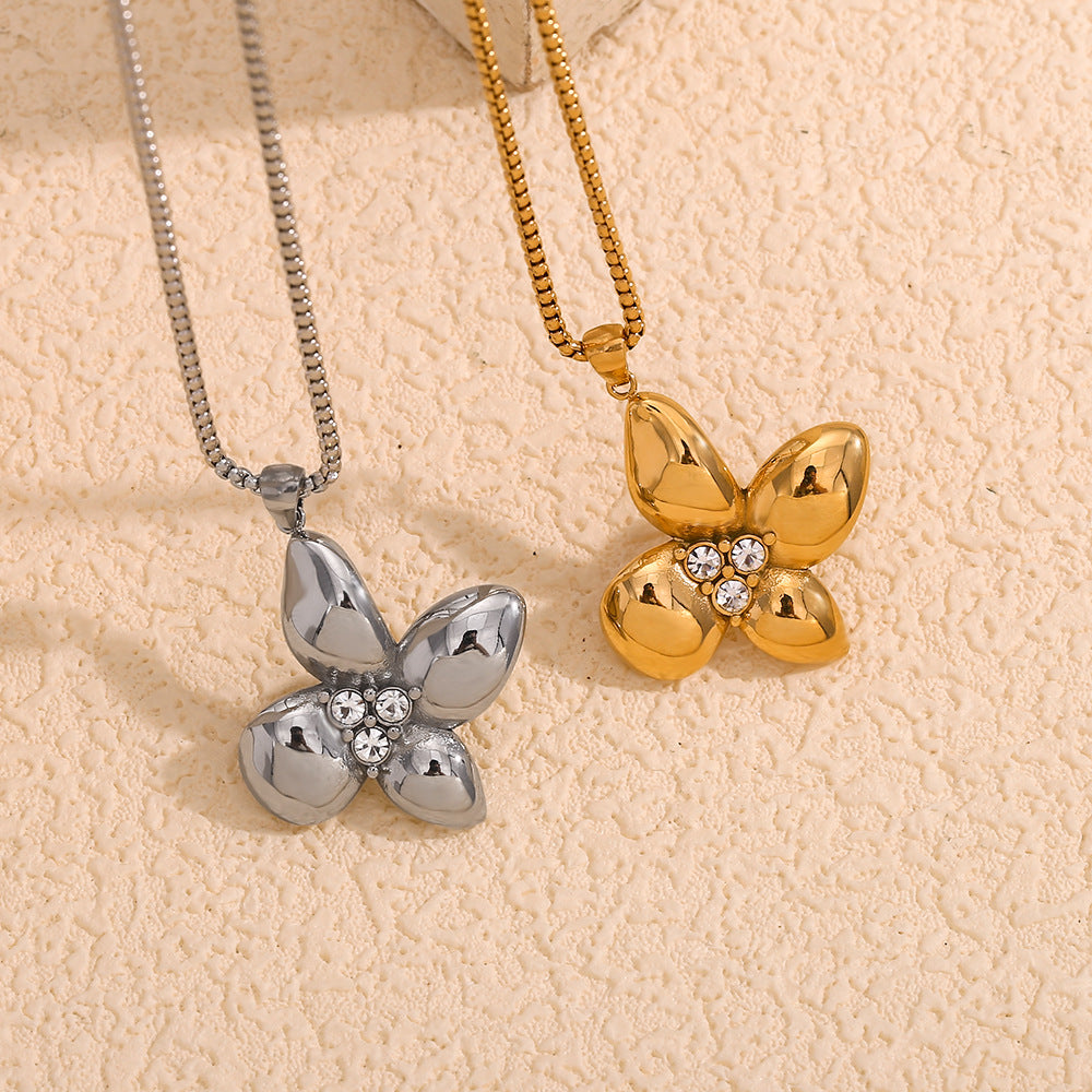 Collana con ciondolo a petali floreali alla moda da donna in acciaio inossidabile con placcatura in oro 18 carati e catena a perle quadrate