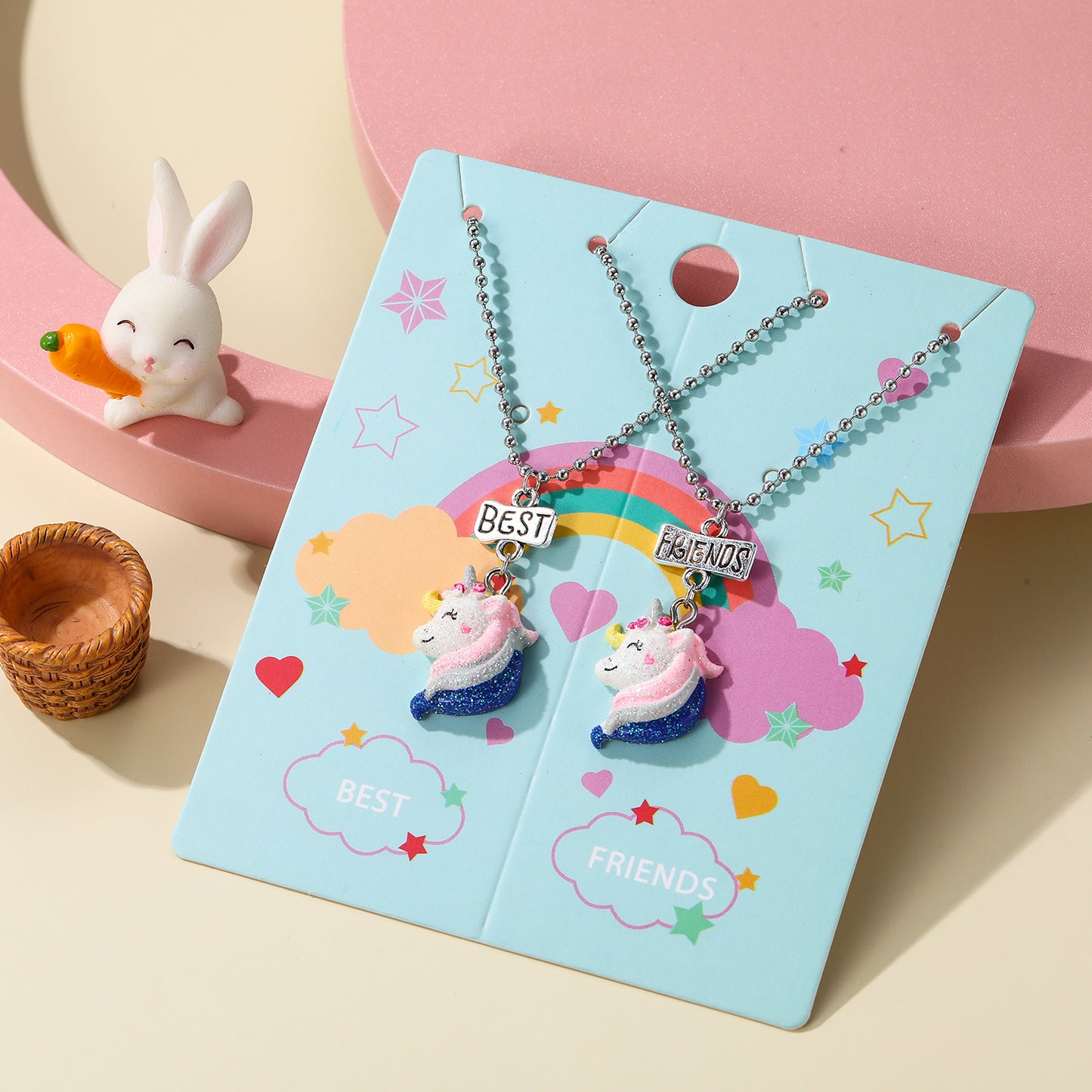 Collana con ciondolo unicorno fumetto per bambini, girocollo con ciondolo animale in argilla morbida con catena di perline