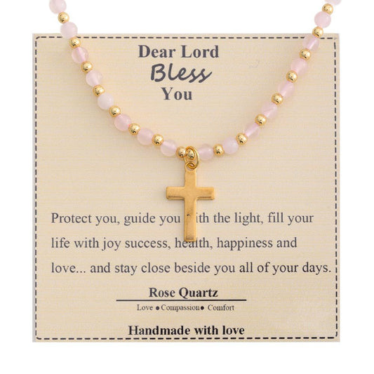 Elegant Geometric Cross Alloy Pendant Crystal Ball Chain Necklace for Women