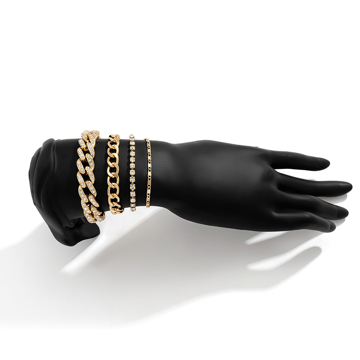Set di bracciali cubani in lega, stile Punk scuro e geometrico, con intarsi in strass, da donna, gioielli da mano impilabili a maglie cave