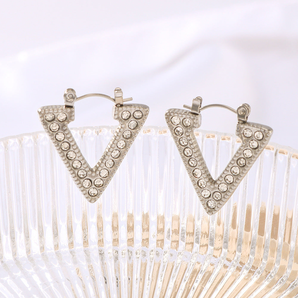 Geometric Rhombus Pattern Earrings for Women Stainless Steel with Zircon Inlay and 18K Vacuum Plating