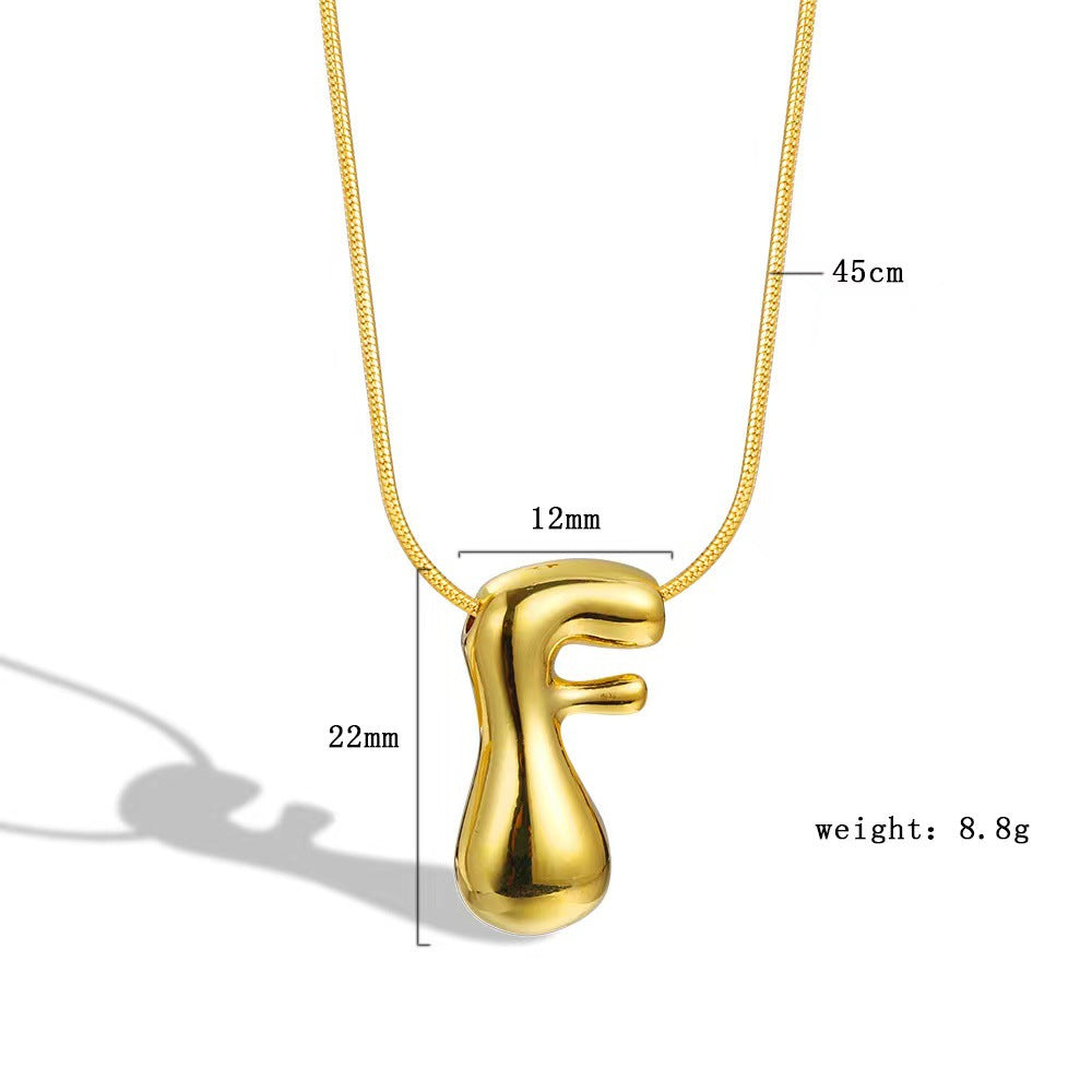 Luxury Balloon Bubble-Shaped Letter Necklace in Titanium Steel with Gold Plating, Snake Chain, Unisex Alphabet Pendant Jewelry