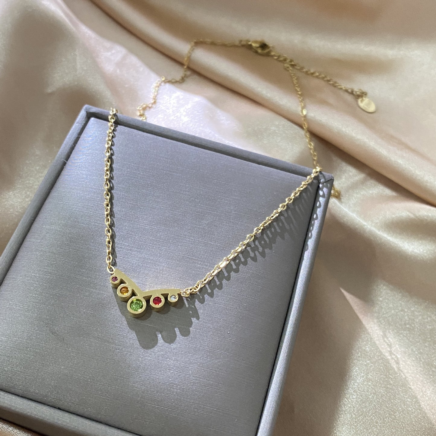 Minimalist Luxury Gold Plated Titanium Steel Geometric Deer Antler Necklace with Colorful Cubic Zirconia for Unisex