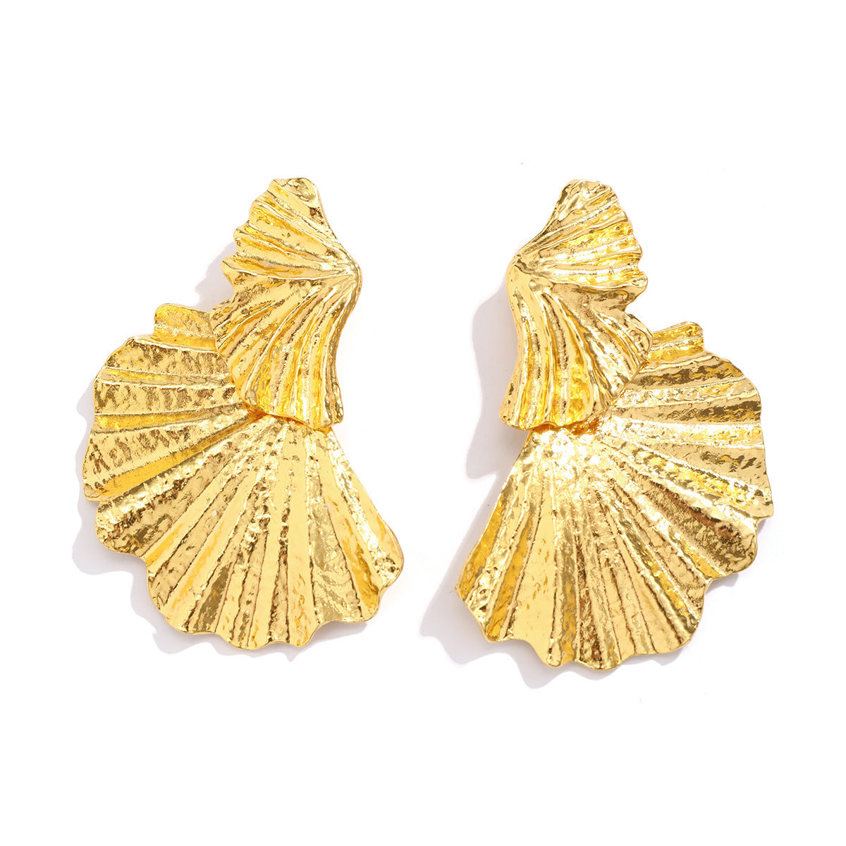 Pendientes Punk con Hojas de Ginkgo en Aleación de Zinc con Baño de Oro para Mujer