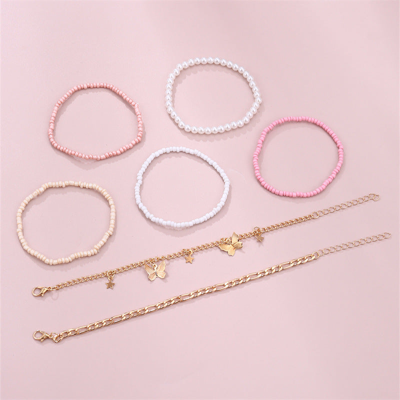 Tobillera Minimalista de Mariposa y Estrella con Cuentas de Cristal, Tobillera Hecha a Mano en Pequeños Lotes para Niñas
