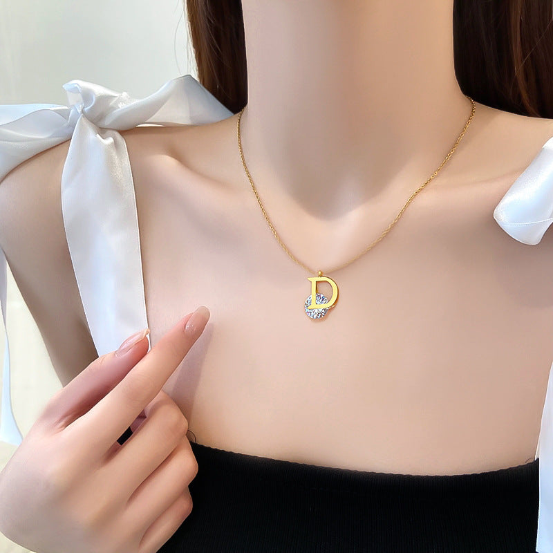 Minimalist Geometric D-Shaped Titanium Steel Necklace with Gold Plating for Women
