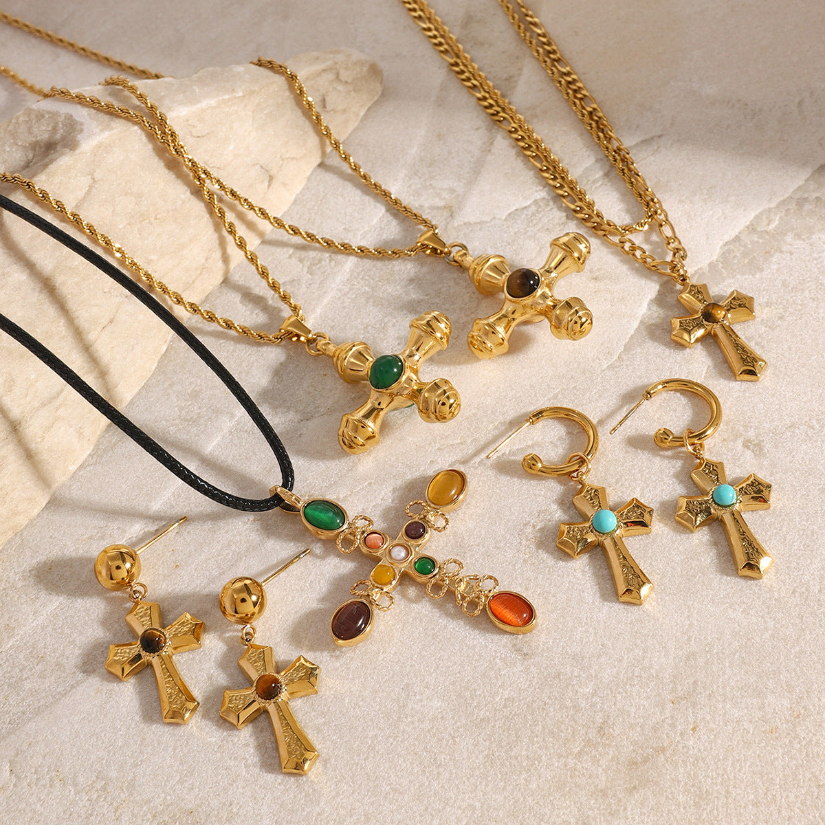 Elegant Geometric Cross Stainless Steel Plated Necklace with Titanium Steel Pendant for Women