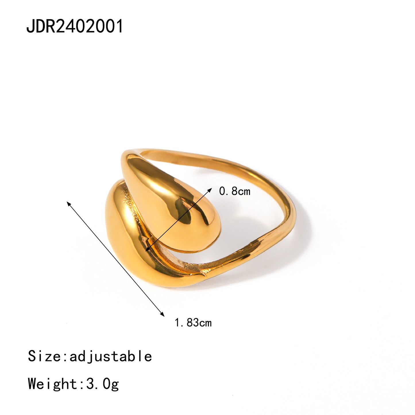 Luxury Geometric Letter Stainless Steel Ring PVD Gold Plated for Women