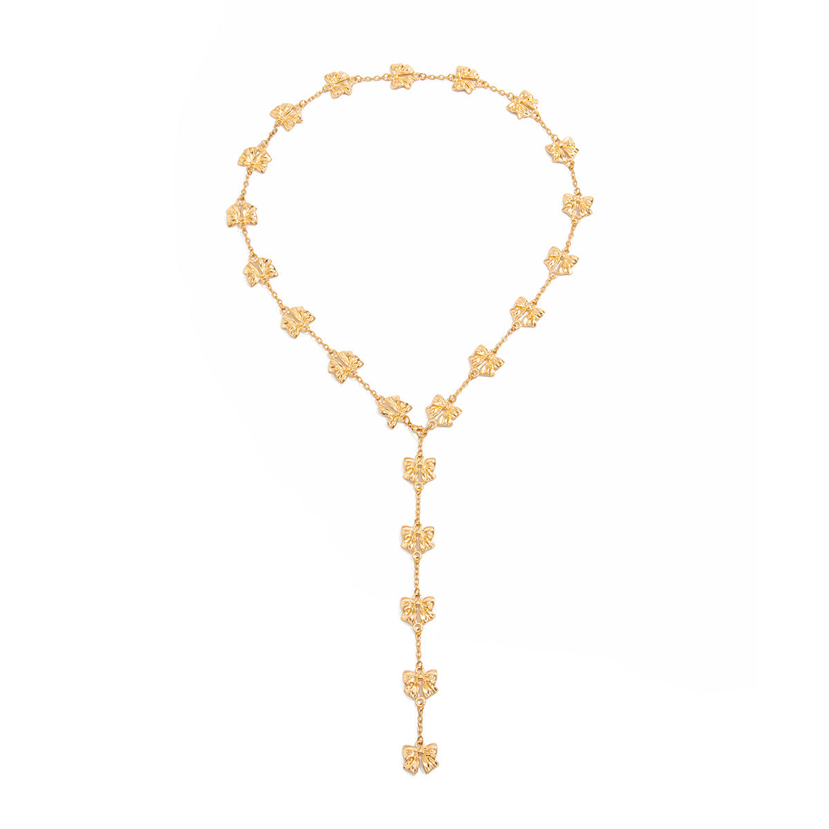 Minimalist Bow-Shaped Alloy Pendant Necklace with Y-Shape Design and Tassel Accents for Women