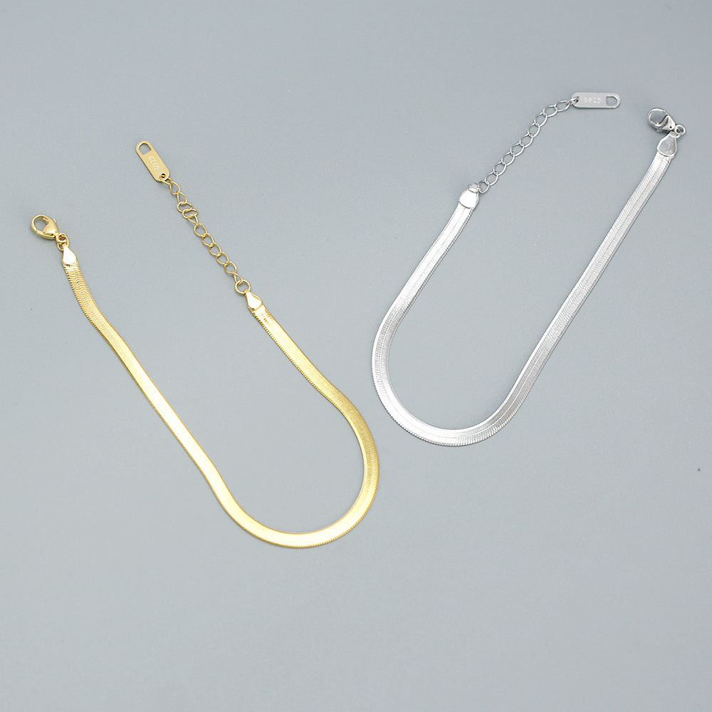 925 Sterling Silver Geometric Snake Chain Bracelet