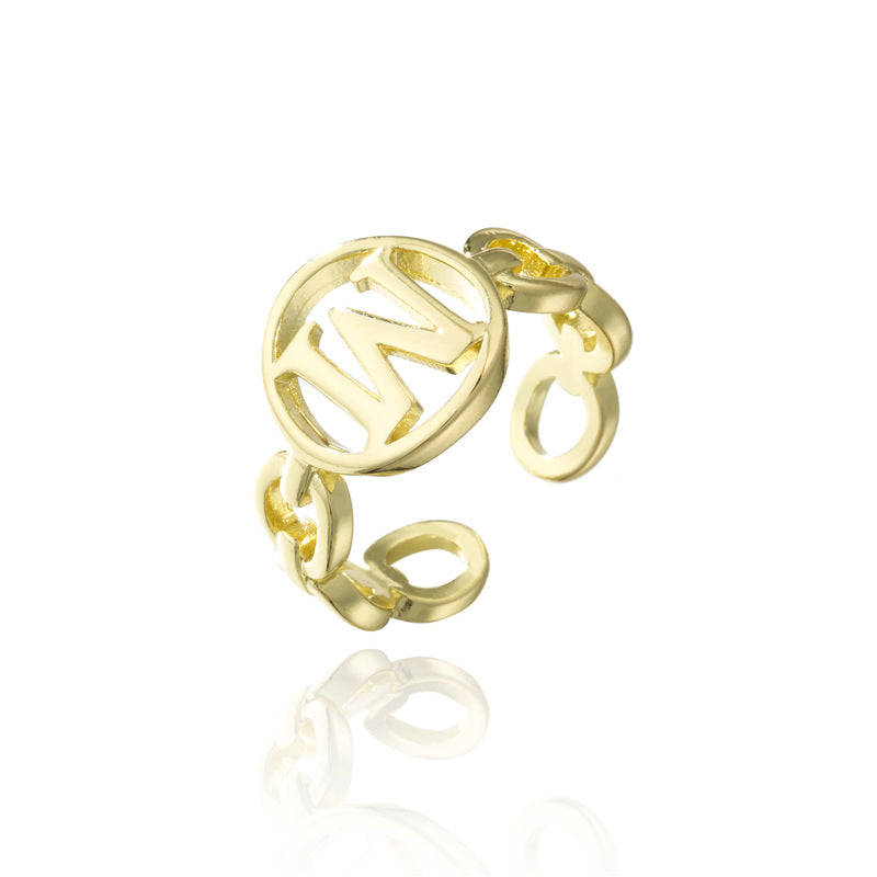 18K Gold Plated Brass Letter Open Ring for Women