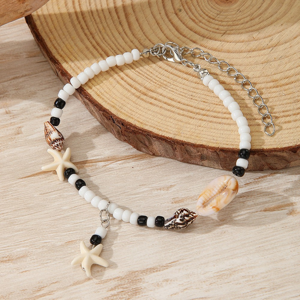 Bohemian Ethnic Geometric Wood Shell Braided Anklet for Men