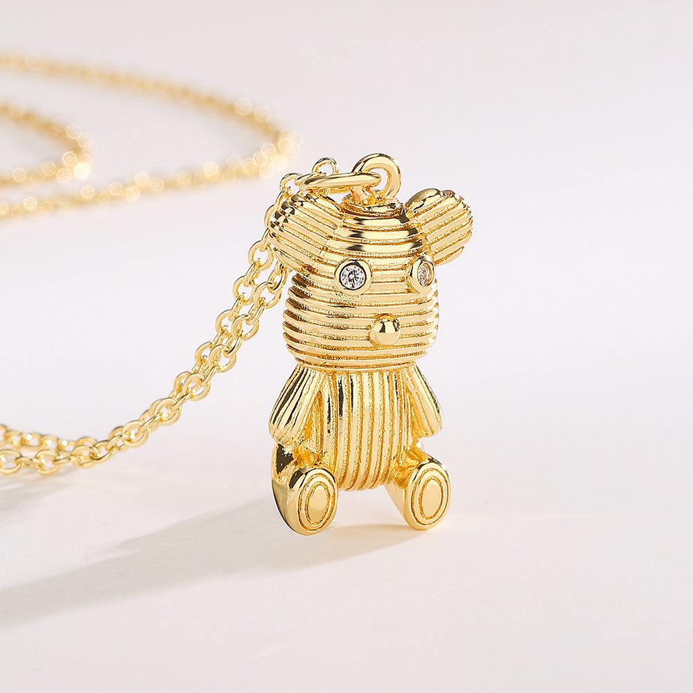 Owl and Bear Pendant Necklace for Women in Copper with 18K Gold Plating and Zircon Inlay, Geometric Shape, Minimalist Luxury Locket Chain