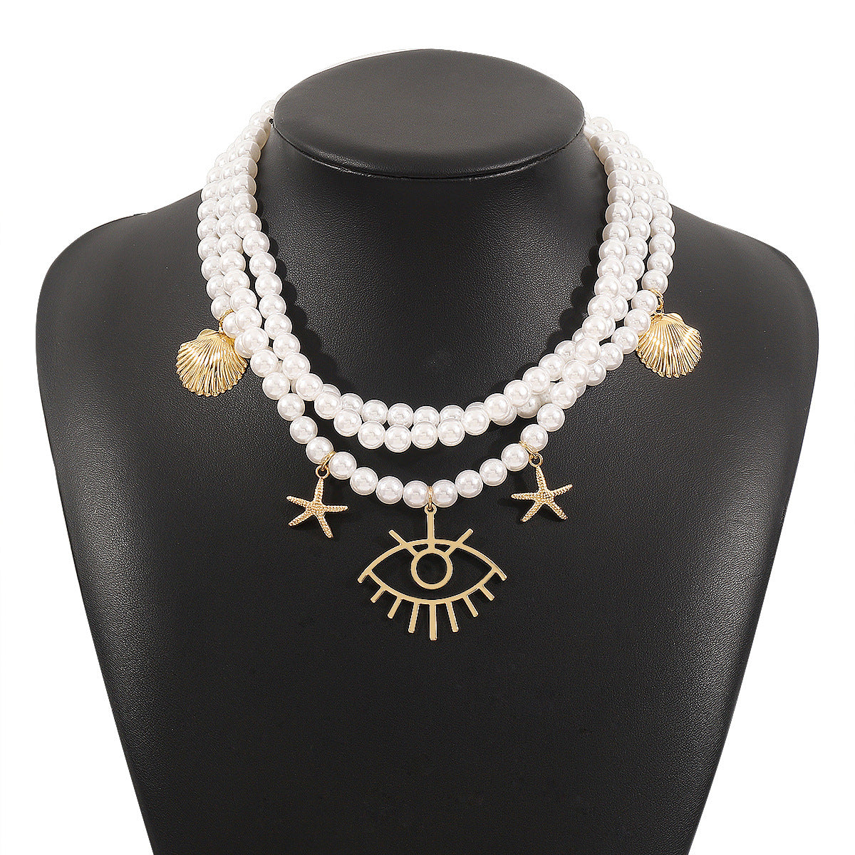 Collar con colgante de estrella de mar y concha personalizado para mujer con colgante de aleación de forma geométrica, acabado galvanizado, estilo playero, joyería minimalista