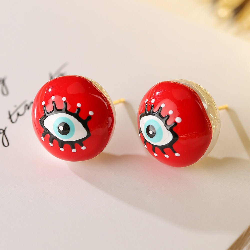 Hand-painted Evil Eye Stud Earrings for Women with Enamel Finish in Geometric Shape Made of Copper