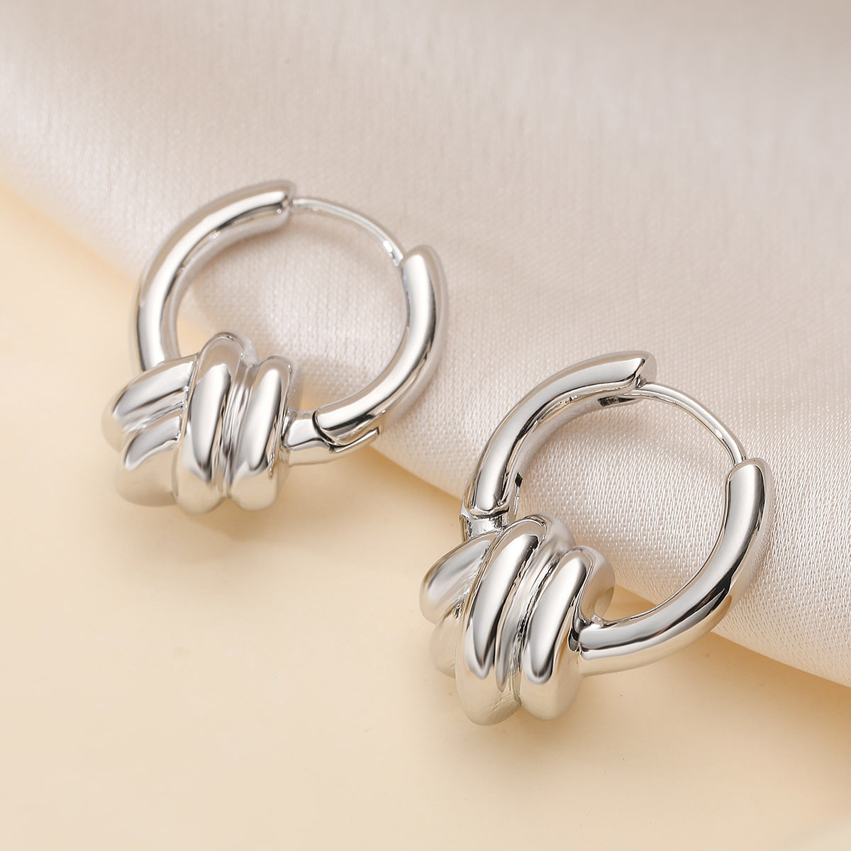 Vintage Geometric 18K Gold Plated Brass Knot Earrings for Women