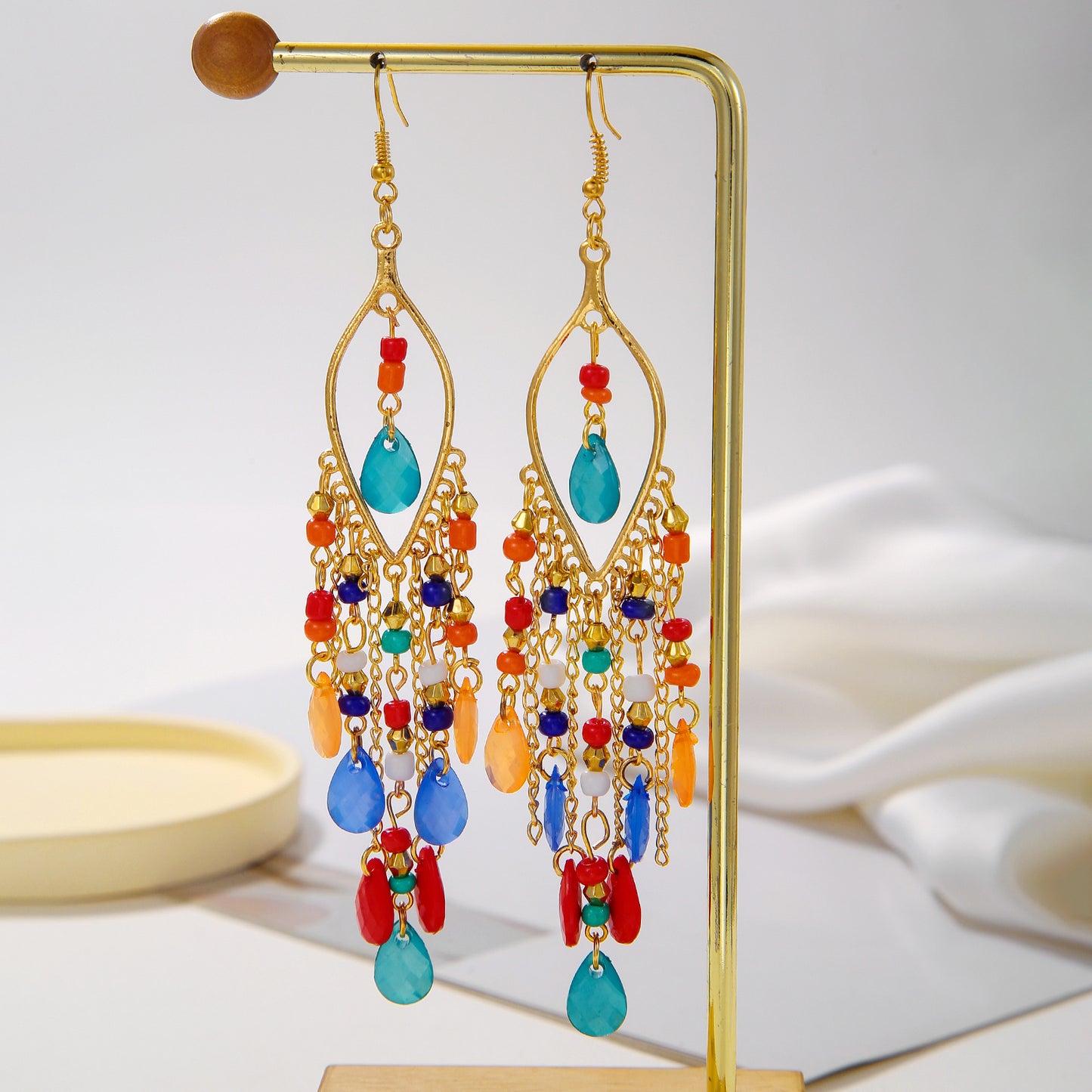 Bohemian Elegant Geometric Round Teardrop Zinc Alloy Plated Long Drop Earrings for Women