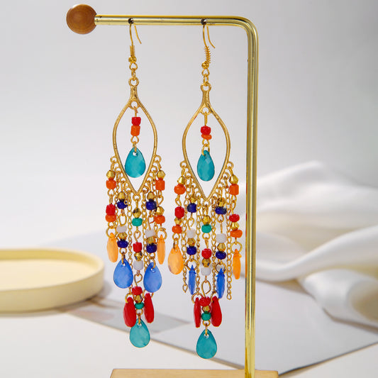 Bohemian Elegant Geometric Round Teardrop Zinc Alloy Plated Long Drop Earrings for Women