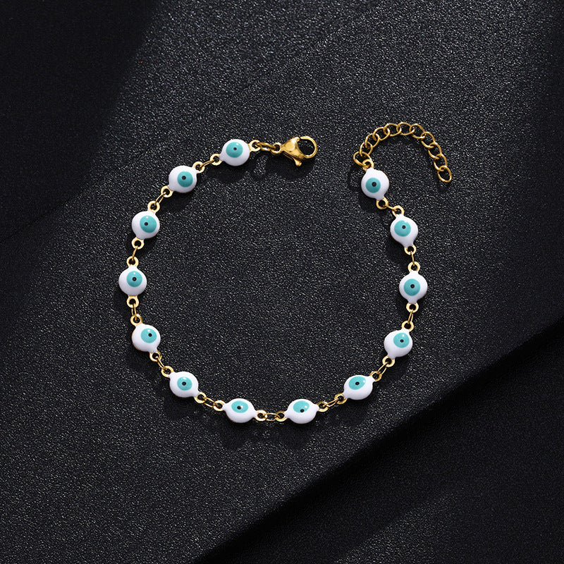 Bracciale alla moda in acciaio al titanio a forma di occhio per donna con smalto, gioielli dell'amicizia carini ed eleganti