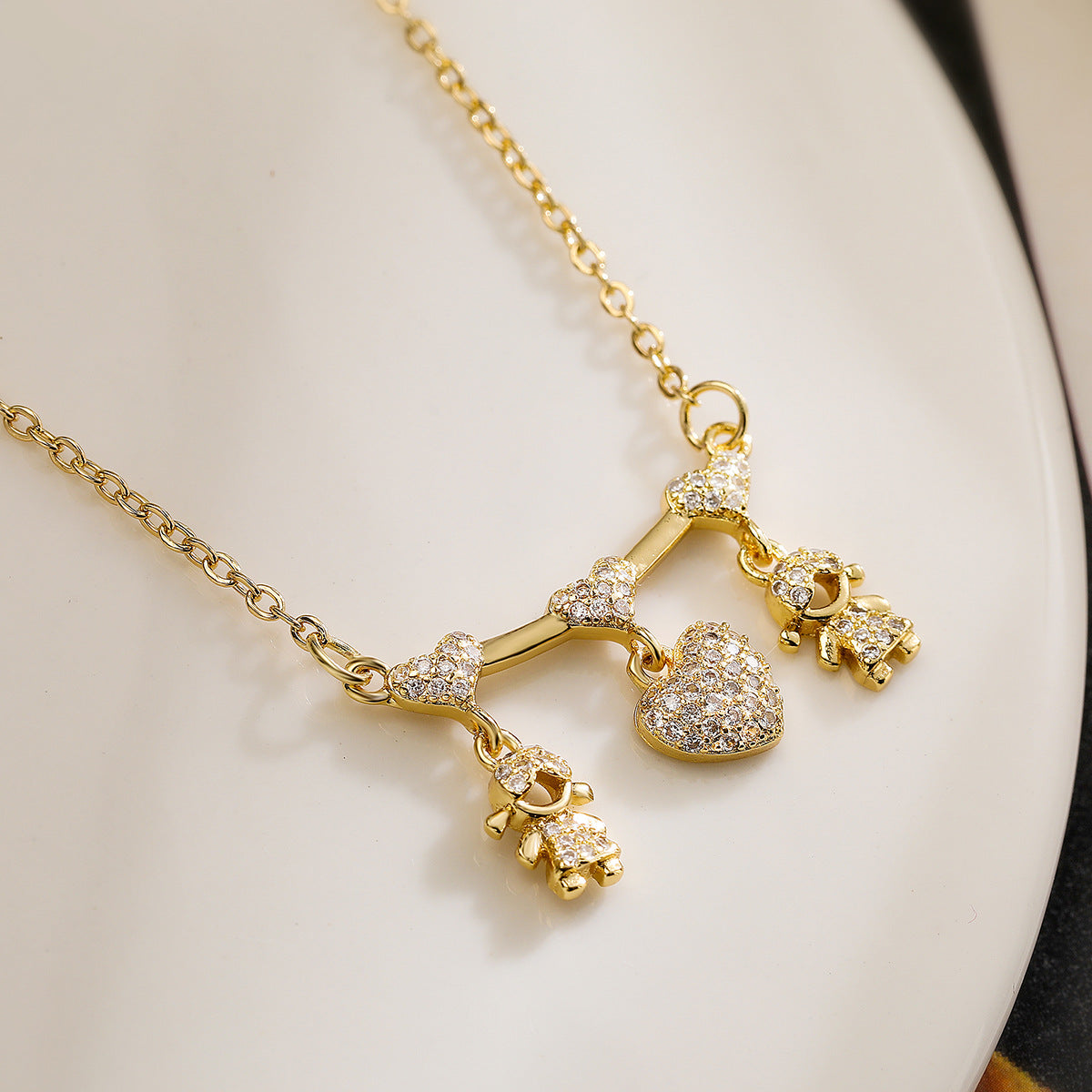 Minimalist Geometric Pendant Necklace for Women and Men, Copper Base with Real Gold Plating and Zircon Inlay, Delicate Clavicle Chain