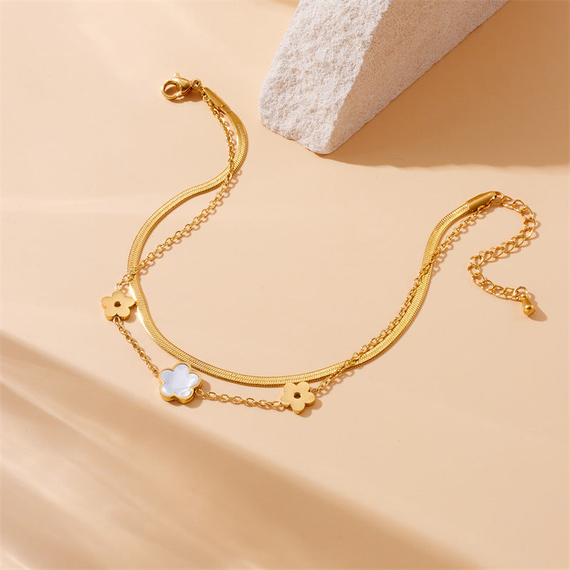 Minimalist Fashionable Stainless Steel Butterfly Flower Anklet