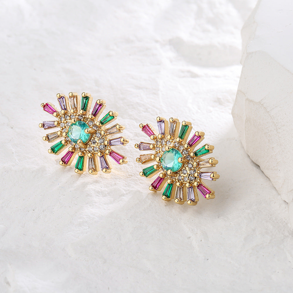 Geometric Copper Earrings with 18K Gold Plating and Micro-Paved Zirconia Eyes for Women