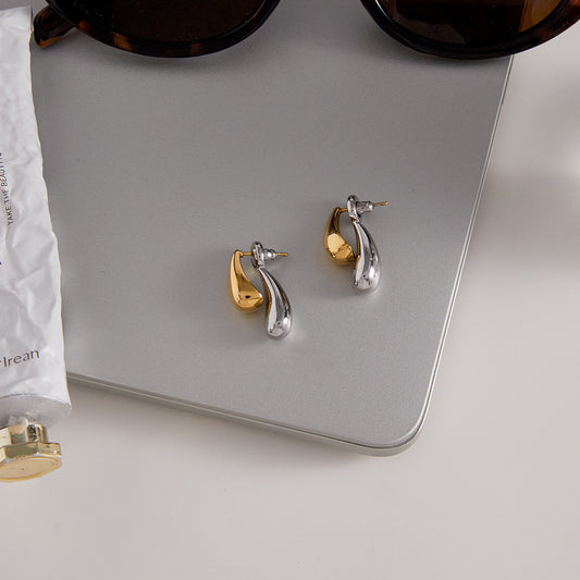 Pendientes de tuerca minimalistas de acero inoxidable con forma de lágrima y acabado chapado para mujer