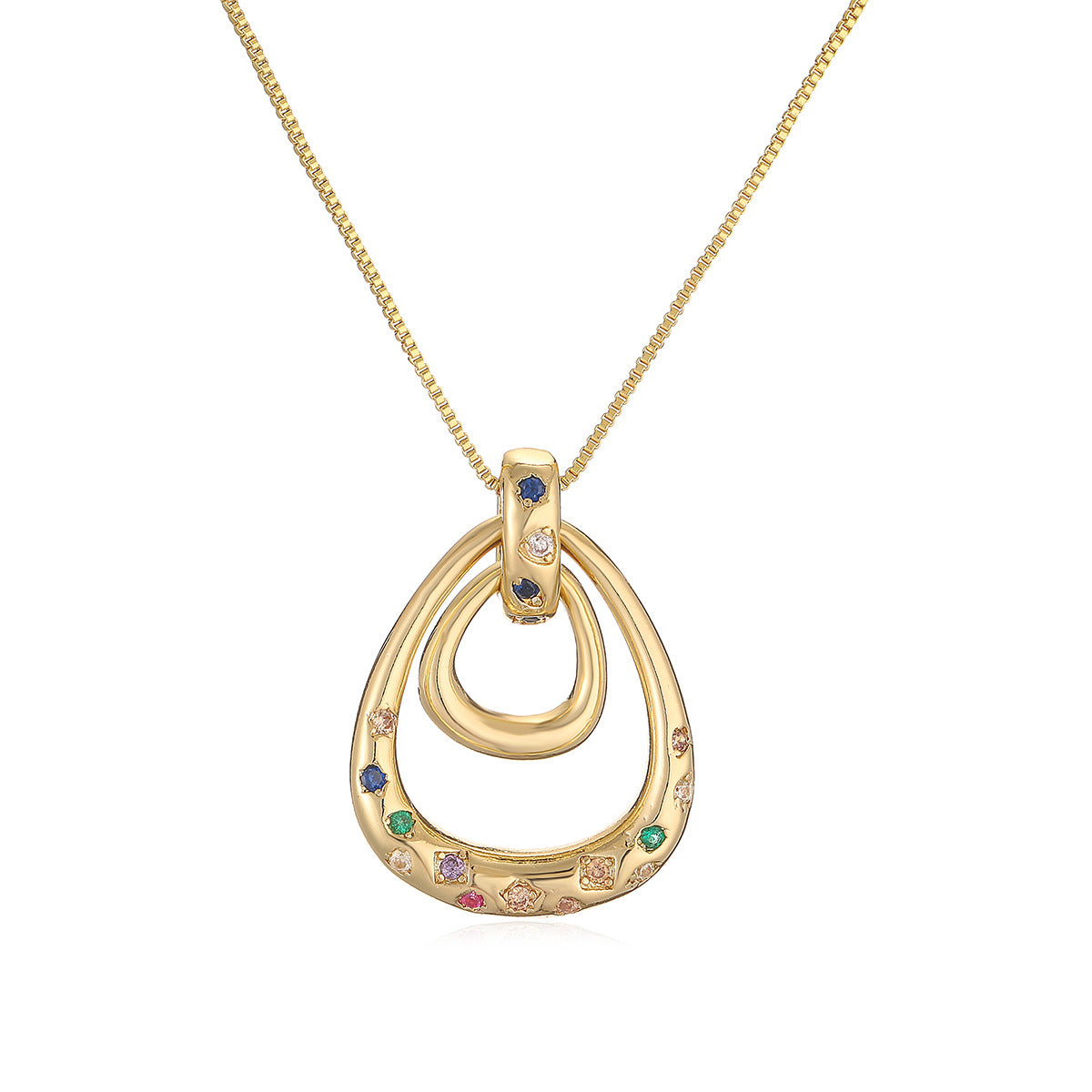 Minimalist Luxury Geometric Gold Plated Brass Necklace with Cubic Zirconia for Women