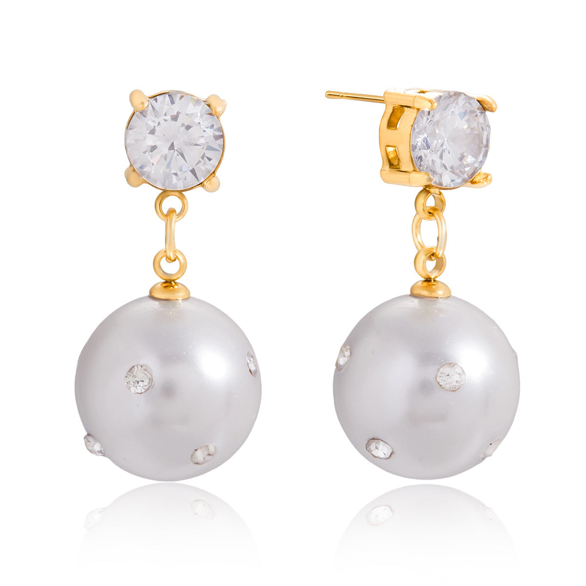 Pendientes de botón geométricos minimalistas de acero inoxidable con incrustaciones de diamantes de imitación para mujer