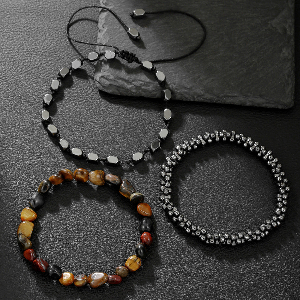 Unique Geometric Handmade Hematite Beaded Bracelet Set for Men and Women