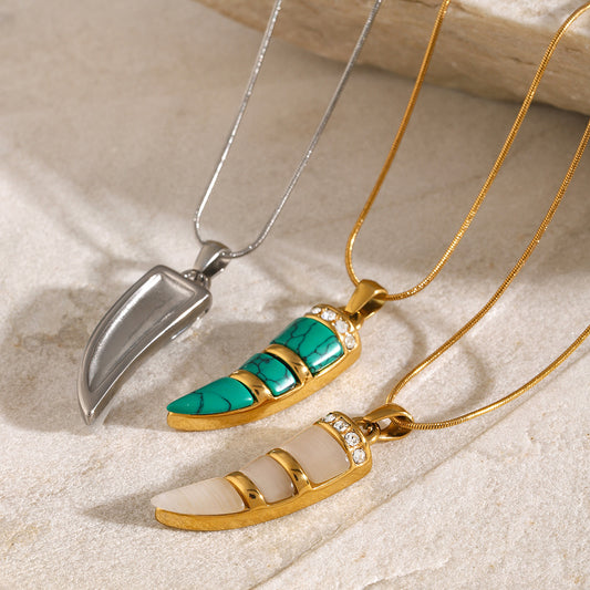 18K Gold Plated Stainless Steel Oval Geometric Cat's Eye Pendant Necklace for Unisex