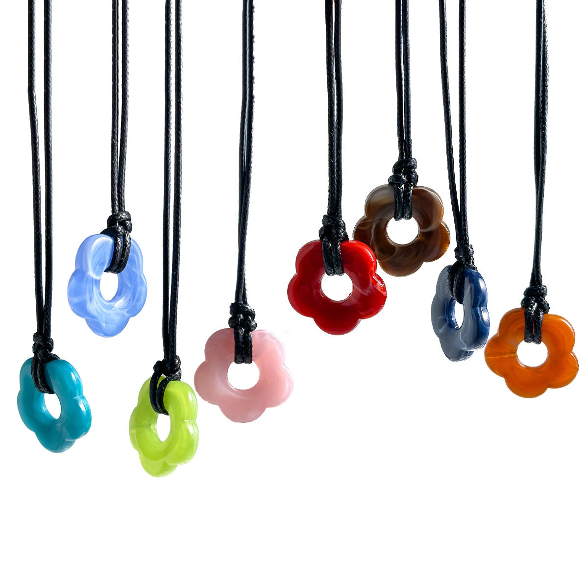 Collana con Pendente Floreale Rustico da Donna con Design Acrilico Intagliato su Cordino di Cotone Cerato
