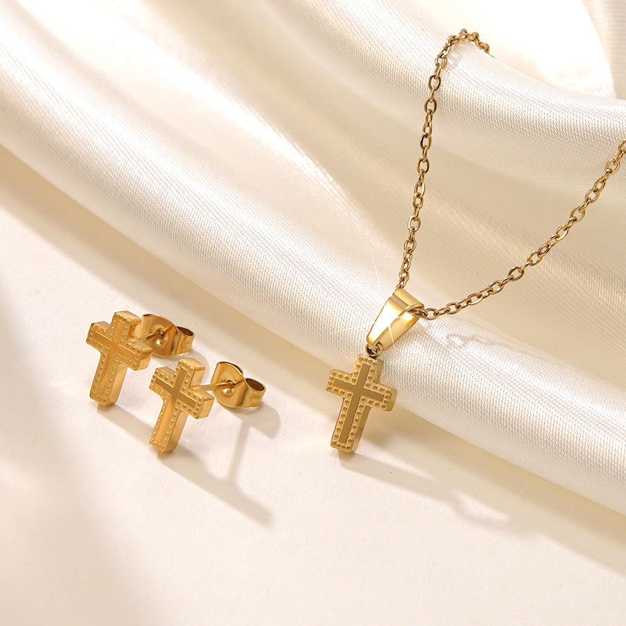 Vintage Elegant Gold Plated Stainless Steel Cross Necklace Set